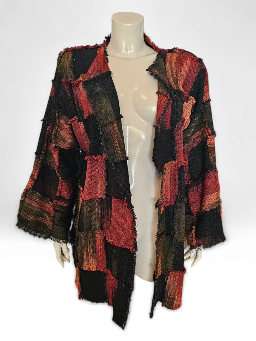 CANDISS COLE Vtg Silk Art-to-Wear Patchwork Boho Lagenlook Open Jacket OS/S M L